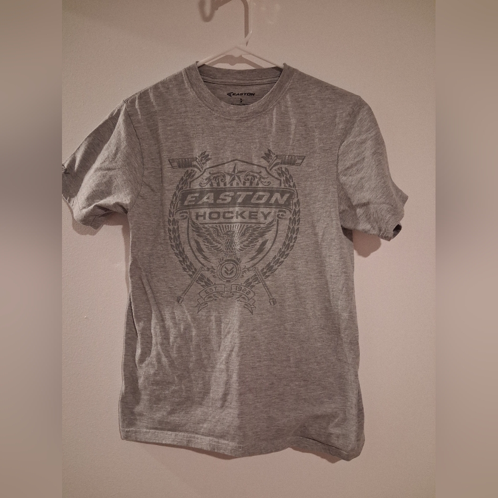 Easton Heather Gray Kids Tee with Hockey Emblem